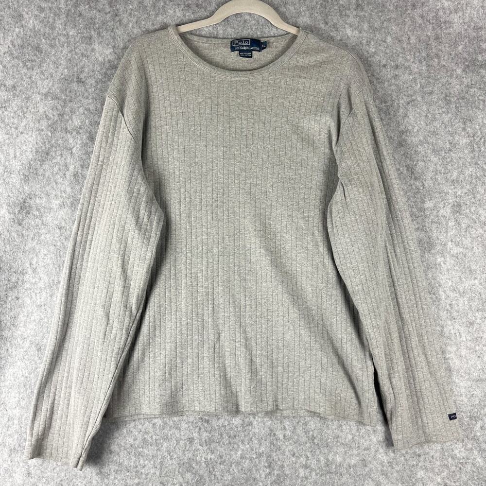 Vintage Polo Ralph Lauren Shirt Mens XL Gray Ribbed Long Sleeve Knit‎ Cotton Y2K
